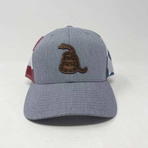 Richardson Gadsden Flag Snake Leather Patch Hat SnapBack Gray Stars and Stripes - Picture 1 of 8